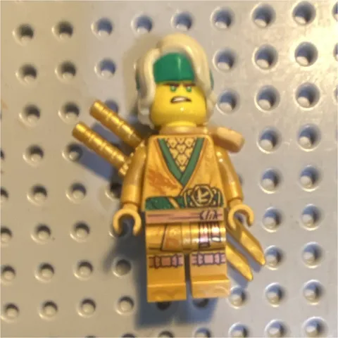 LEGO Gold Ninja Minifigure w/ Sword Accessories, Gold Weapons & White Hair