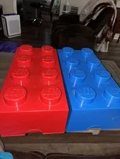 LEGO Brick 8 by Room Copenhagen Storage Boxes Blue & Red with 6 Lbs of Lego pcs