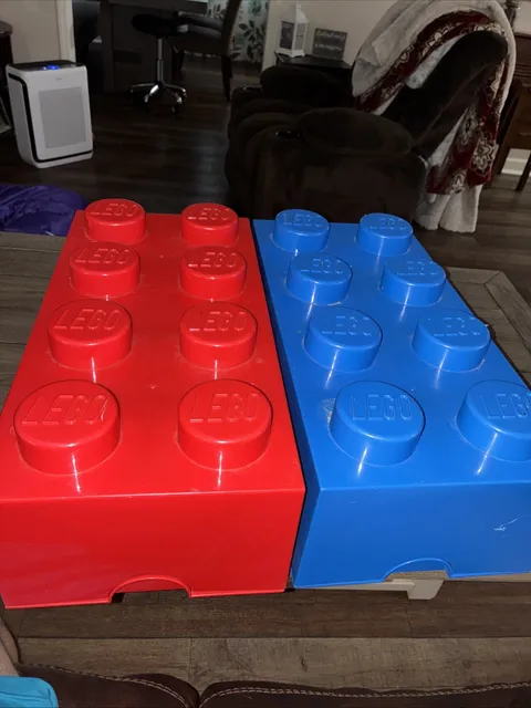 LEGO Brick 8 by Room Copenhagen Storage Boxes Blue & Red with 6 Lbs of Lego pcs
