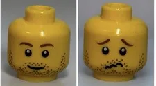 LEGO Minifig Head Stubble Smile / Crinkled Mouth w/ Inverted Eyebrows Two Sided