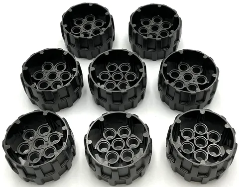 Lego 8 New Pearl Dark Gray Wheel Hard Plastic Treaded 7 Pin Holes 37mm D. x 22mm
