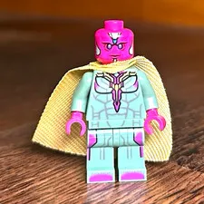 LEGO Vision Minifigure Pink Head Green Torso & Legs with Yellow Cloth Cape