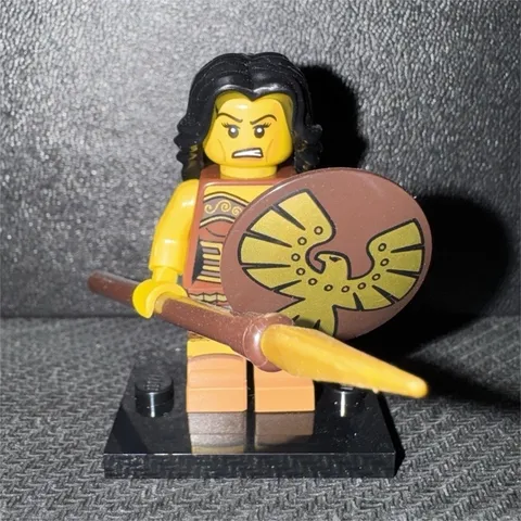 LEGO Minifigures Warrior Woman Minifigure w/ Spear, Shield & Black Stand 