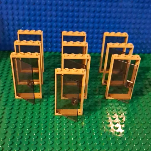 Lego Light Tan Window 1x4x5. With 5 Doors And 5 Panes In Light Black. Lot Of 10.