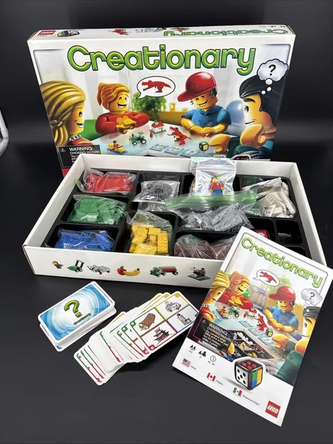 Lego CREATIONARY Build To Win Family Fun Board Game Set 100% Complete (B)