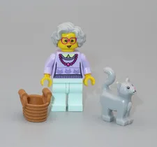 LEGO Grandma cat lady gray hair basket complete Collectible Series 11 CMF