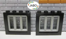 (G12/8/8) LEGO 2 x Window Frames 4033 Black 1x4x3 + 6016 Grille Old Light Grey