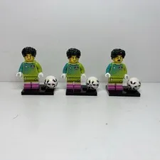 LEGO Soccer Goalkeeper Minifigures Lot of 3 Green Jersey #1 With Footballs