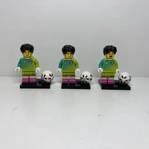 LEGO Soccer Goalkeeper Minifigures Lot of 3 Green Jersey #1 With Footballs