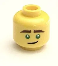 LEGO Yellow Head With Cocky Grin, Brown Eyelashes And Green Eyes