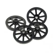 4x lego Wagon Wheel 1 1/16in Small Black Pin Hole Spoke Carriage 4159392 2470