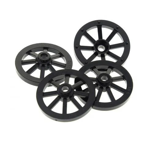 4x lego Wagon Wheel 1 1/16in Small Black Pin Hole Spoke Carriage 4159392 2470