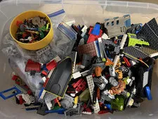 LEGO Bulk Lot Mixed Bricks & Parts w/ Yellow Storage Head Bucket/Tub