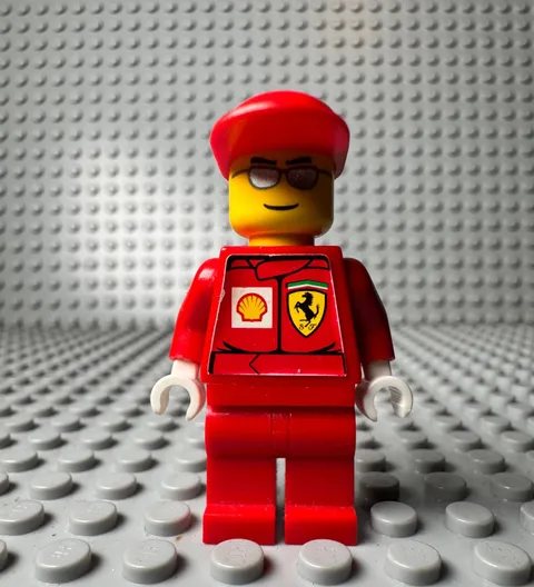 LEGO RACERS -- F1 FERRARI ENGINEER MINIFIGURE WITH SHELL TORSO STICKERS 8144