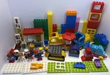 LEGO DUPLO Brick Pieces Lot Multicolor with 9 Figures, 2 Horses,trucks & Plates