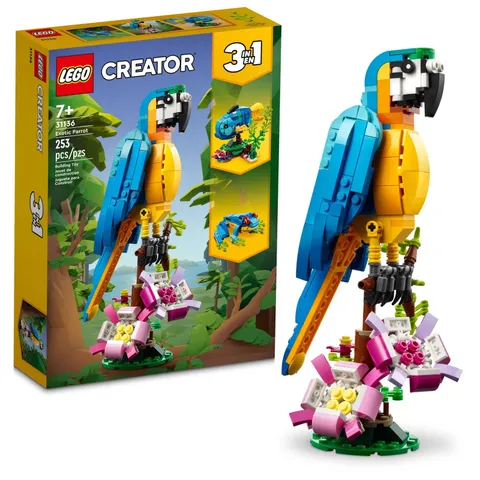 LEGO Creator 3 in 1 Exotic Parrot Building Toy Set, Transforms to Multi-color