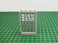 LEGO Old Lt Gray Window 1x4x5 w/Trans-Clear Glass 'BANK' Sticker 6765 #2494pb01