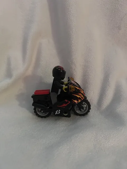 LEGO Black Motorcycle w/ Rider Minifigure Flame Decals Number 13