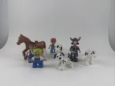 Lot 10 Lego Duplo Figures including Captain Hook, Peter Pan, Horse, Cow, Chicken