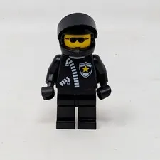 LEGO World City Police Officer Minifigure Black Suit Sunglasses Helmet 7030