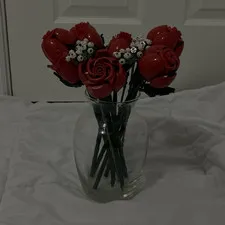 LEGO roses already built with clear glass vase