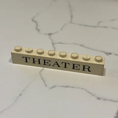 Vintage LEGO 1x8 White Printed Brick Sign - THEATER Black Text 1950’s Town RARE