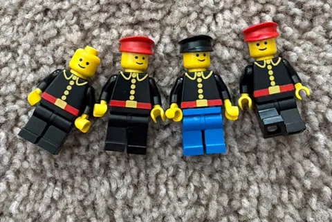 Vintage LEGO Town Trains Minifigures - Black Jacket Gold Buttons - Lot of 4