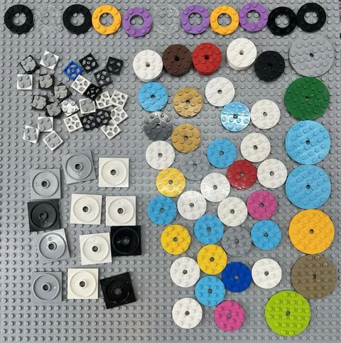 Lego Lot of 90 Round Plates/Turntables 2x2 4x4 6x6 W/Pin Holes 60474 87081 61485