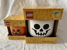 LEGO Pumpkin Jack O Lantern And Skeleton Skull Storage Head  Halloween New!