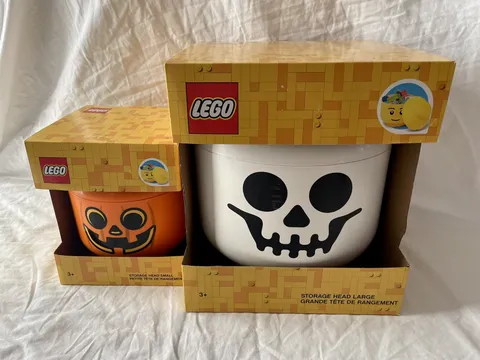 LEGO Pumpkin Jack O Lantern And Skeleton Skull Storage Head  Halloween New!