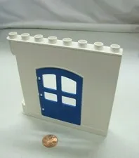 LEGO Duplo WHITE WALL w/ BLUE DOOR OPENING 1x8x8 House Building Part Hinge