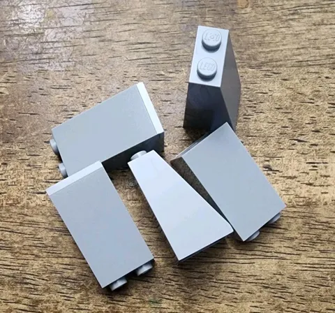 LEGO Light Bluish Gray Slope 75 2 x 2 x 3 - Solid Studs. QTY 5. Part No. 3684c.
