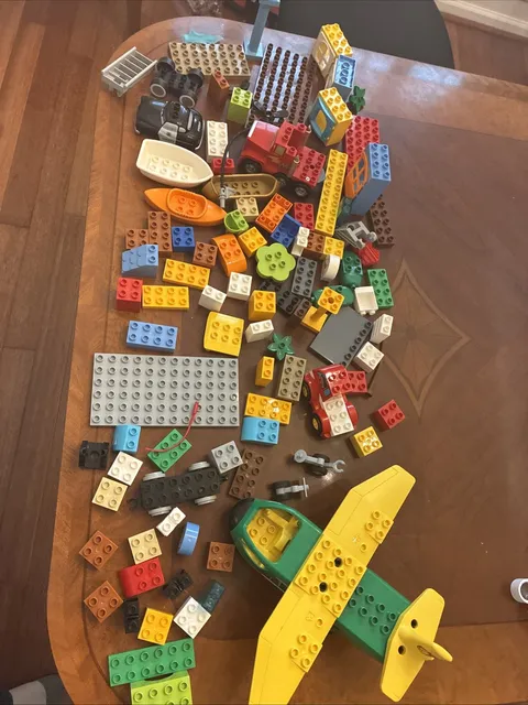 Large Mixed LEGO DUPLO 100+ Bricks Plus Airplane As Shown, 4 Pounds