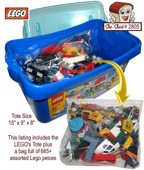 LEGO Bulk Lot 650+ Pieces Assorted Parts Pieces Bricks Blue Storage Tote