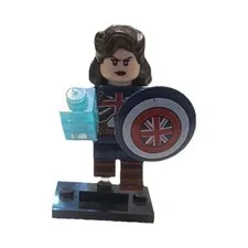 LEGO Plastic Minifigure w/ Shield, Clear Blue Block & Display Stand