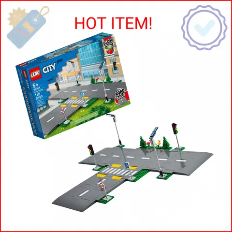 LEGO City Road Plates 60304 - Building Toy Set, Featuring Traffic Lights, Trees,
