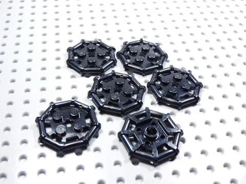 LEGO Lot of 6 Black 2x2 Plates w/ Octagonal Bar Frame BV