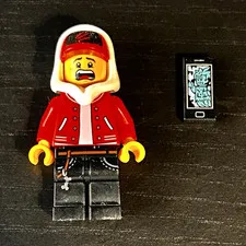 LEGO Minifigures Red Hoodie Jacket Minifigure w/ Phone Accessory, Black Legs