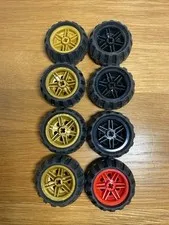 Lego Technic Wheels + Tires Car Truck Medium Size 56145 61481 (Lot of 8)