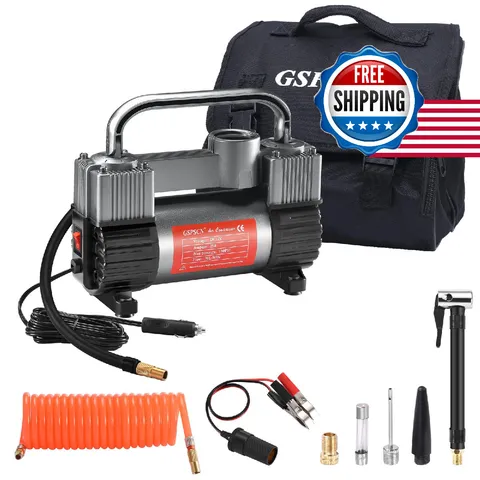 Gspscn 12V Heavy Duty Tire Inflator Metal Portable Air Compressor Pump 202-Tit
