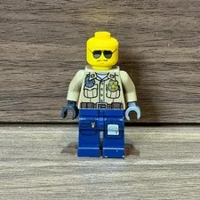 LEGO Minifigure City Forest Police Officer Tan Blue Sunglasses Mustache EUC