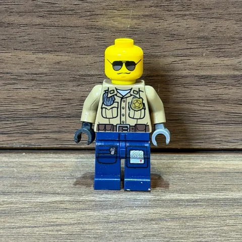 LEGO Minifigure City Forest Police Officer Tan Blue Sunglasses Mustache EUC