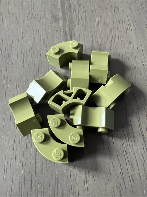 LEGO 3063b Olive Green Brick Round Corner 2x2 Macaroni with Stud Notch 10 Pieces