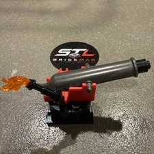 Lego 1x 2527 Pirates Cannon, Dark Gray, Firing. Rotates 360 With Torch & Rounds