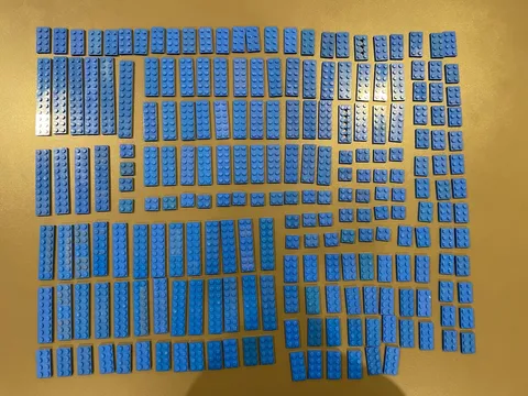 LEGO LOT OF 218 BLUE PLATES  2x2, 2x3, 2x4, 2x6, 2x8, 2x10, 2x12