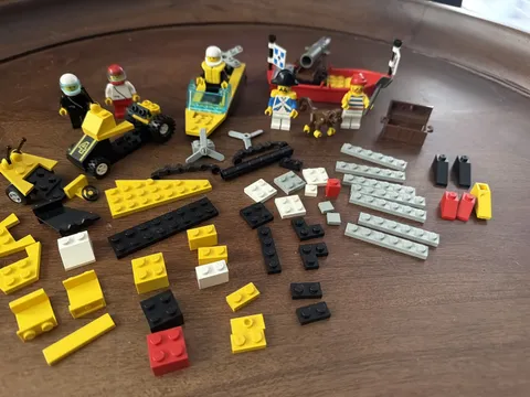 Vintage Lego Mini Figures Pirates Captain Race Car Drivers Boat Car Monkey Coins