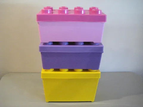 Lego Duplo Lot 3 Stackable Empty Storage Containers Yellow Pink & Purple (3)