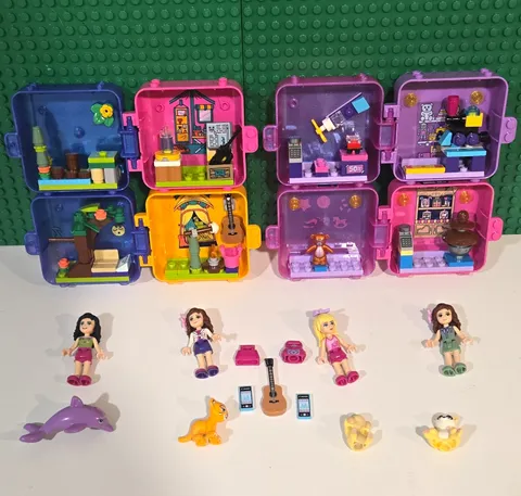 LEGO Friends Mini Doll Lot w/ Animals, Guitar, Phones & Mini Room Cases