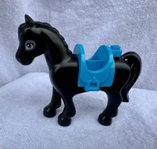 LEGO Black Horse Animal Figure w/ Blue Removable Saddle Plastic Authentic Mini 