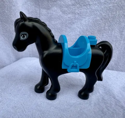 LEGO Black Horse Animal Figure w/ Blue Removable Saddle Plastic Authentic Mini 
